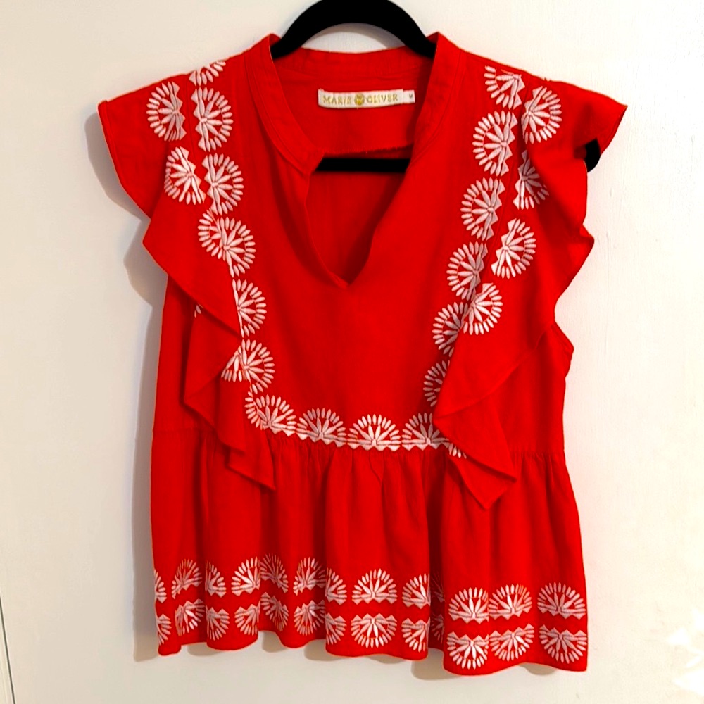 Marie Oliver Red Embroidered Women's Top